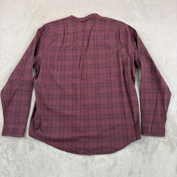 Abercrombie & Fitch Blade Mandarin Collar Shirt in Burgundy Plaid Men 2XL Preppy - Picture 3 of 7